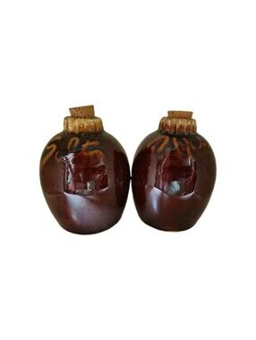 Hull Salt & Pepper Shakers Brown Drip With Corks Vintage Oven Proof USA Ceramic